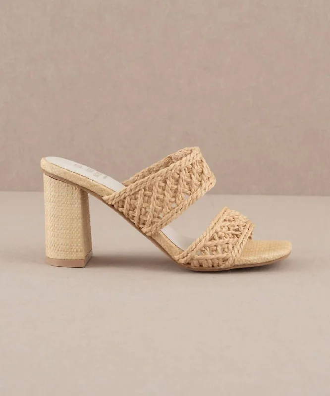 Women's ruffled stiletto heel pumps for a romantic styleThe Barbara Woven Double Band Heel In Natural