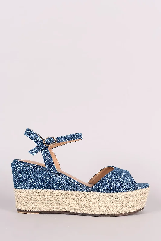 Women's stretchy stiletto heel pumps for easy on and offBamboo Denim Ankle Strap Espadrille Platform Wedge