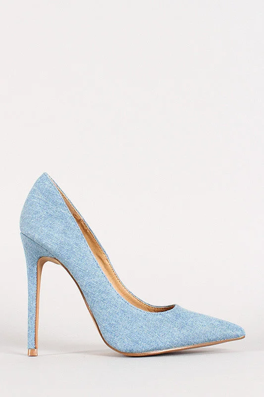 Women's cork - sole stiletto heel pumps for a natural touchShoe Republic Religion Denim Pointy Toe Pump