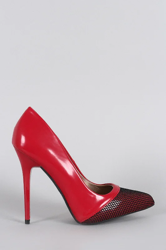 Women's holiday party stiletto heel pumps with a festive touchQupid Fire Hot Mesh Pointy Toe Pump