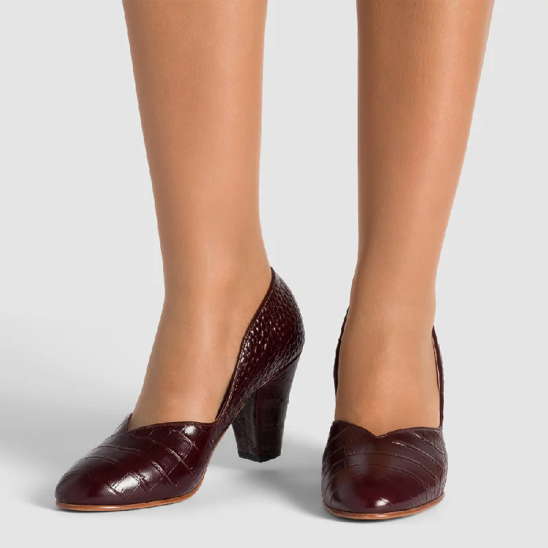 Women's genuine leather stiletto heel pumps with a soft finishPRE-ORDER Marilyn Vintage Pumps (Mock Croc Cordovan)