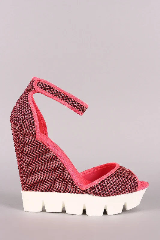 Women's adjustable - strap stiletto heel pumps for a customizable fitBamboo Neon Mesh Lug Sole Platform Wedge