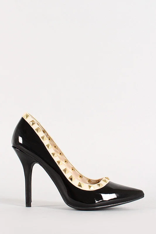 Women's snakeskin - embossed stiletto heel pumps for a bold statementWild Diva Lounge Patent Pyramid Studded Pointy Toe Pump