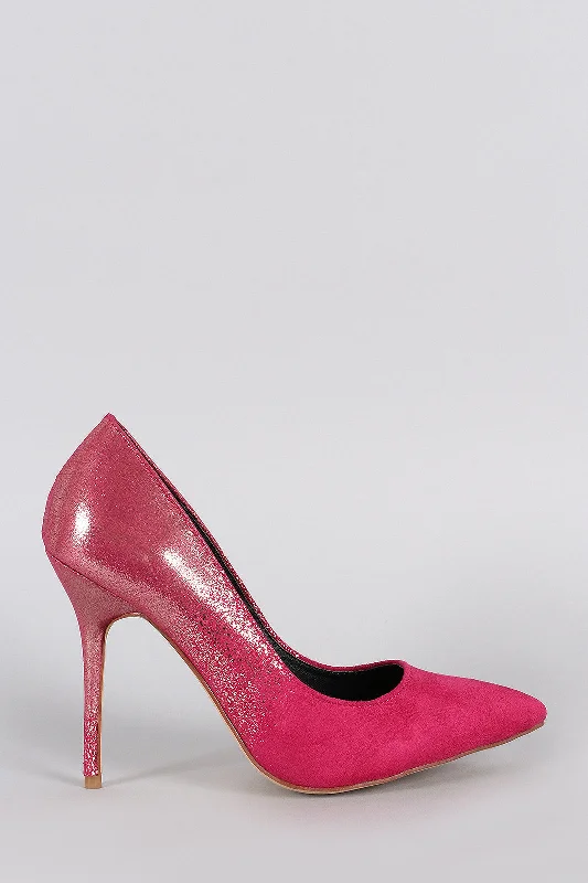 Women's satin - lined stiletto heel pumps for extra comfortShimmery Metallic Suede Pointy Toe Pump