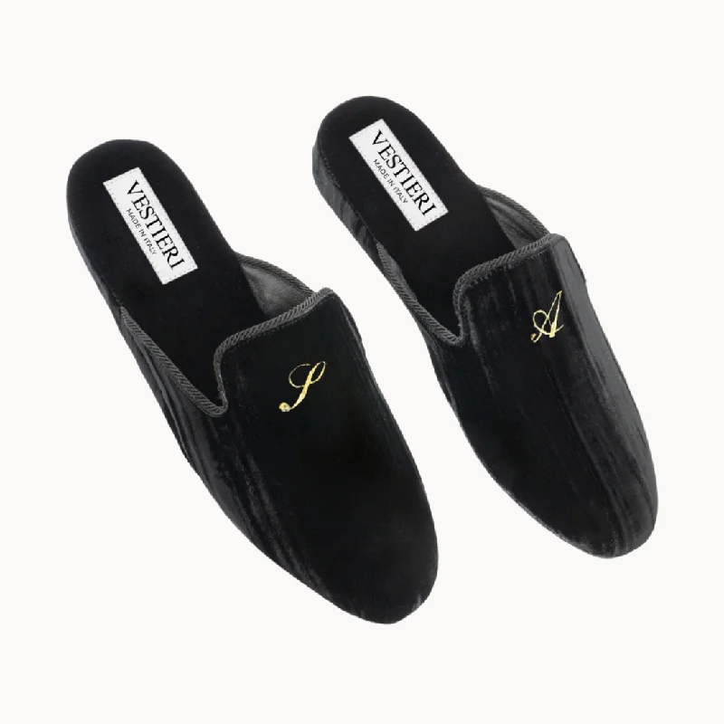 Plus Size Women's Open - Toe Slippers with a Velcro Strap in Black for Easy AdjustmentBarberini Black Slippers