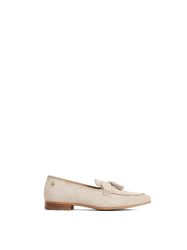 Lightweight Women's Mesh - Paneled Loafers in White for BreathabilityLa Rochelle - Stone Suede