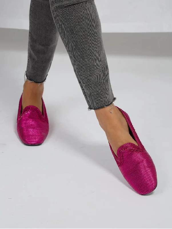 Slip - Resistant Women's Rubber - Sole Loafers in Navy for Wet ConditionsNY Metallic Vegan Loafers | Fuchsia