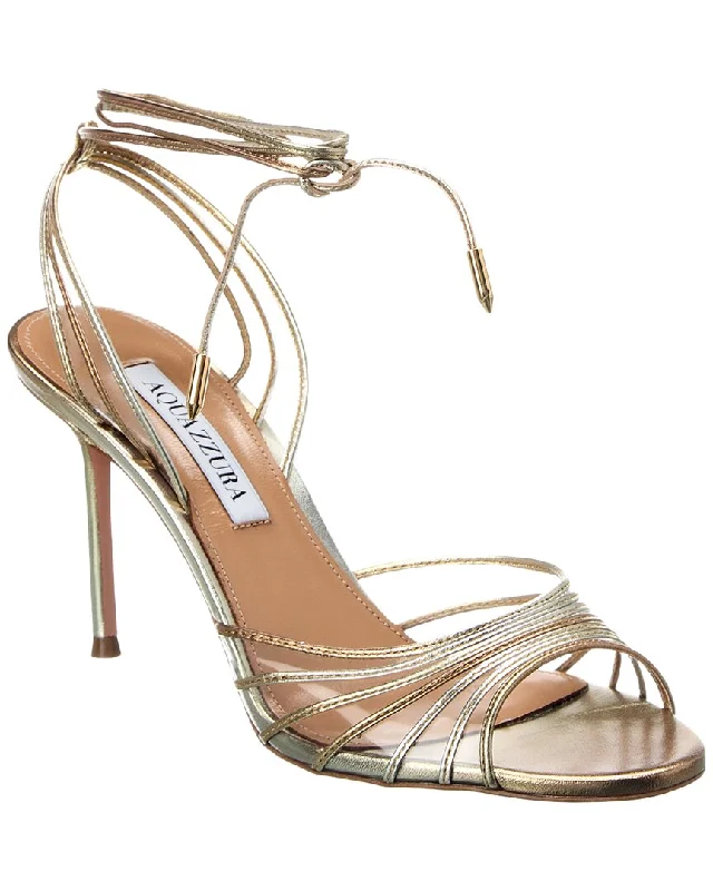 Women's Strappy Gladiator Sandals with Buckle Closures in Tan for a Boho LookAquazzura Call Me 85 Vinyl & Leather Sandal