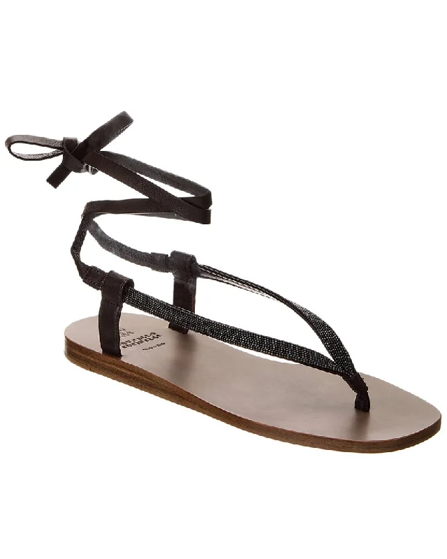 Plus Size Women's Wide - Width Platform Sandals in Black for Added Comfort and HeightBrunello Cucinelli Leather Sandal