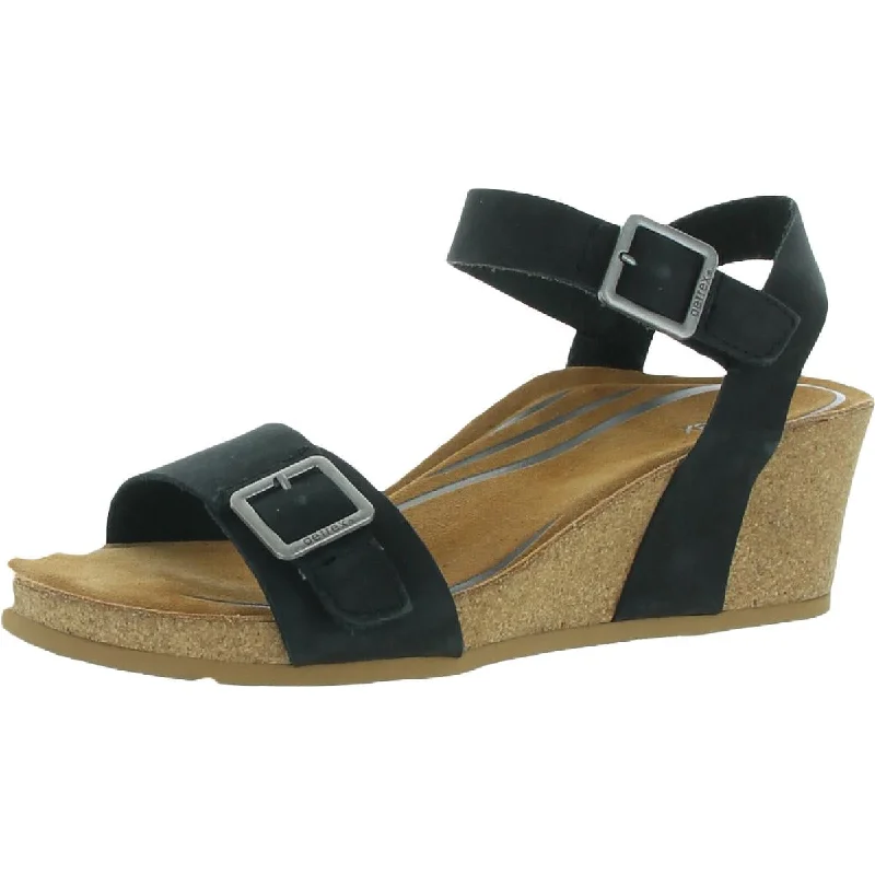 Women's Cork - Soled Espadrille Sandals with a Rope - Trimmed Upper in Navy for a Summer VibeLexa Womens Leather Open Toe Wedge Sandals