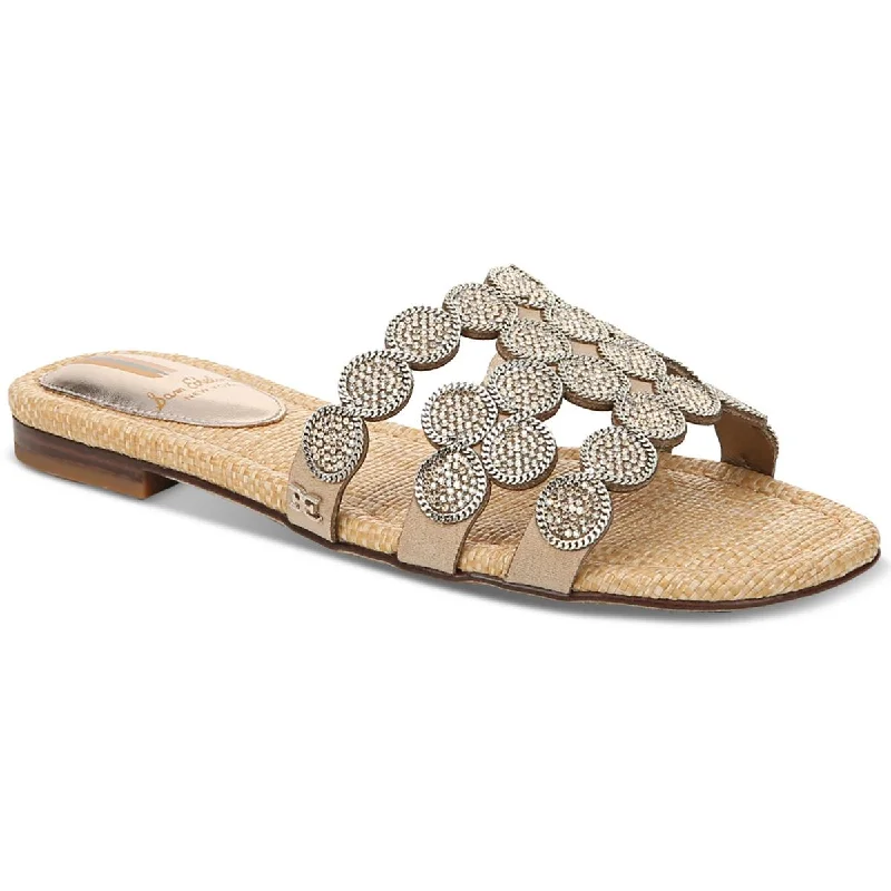 Women's Rhinestone - Embellished Open - Toe Sandals in Silver for a Glamorous Party LookWomen's Rhinestone - Embellished Open - Toe Sandals in Silver for a Glamorous Party LookSam Edelman Womens Bay Marche Faux Leather Embellished Slide Sandals