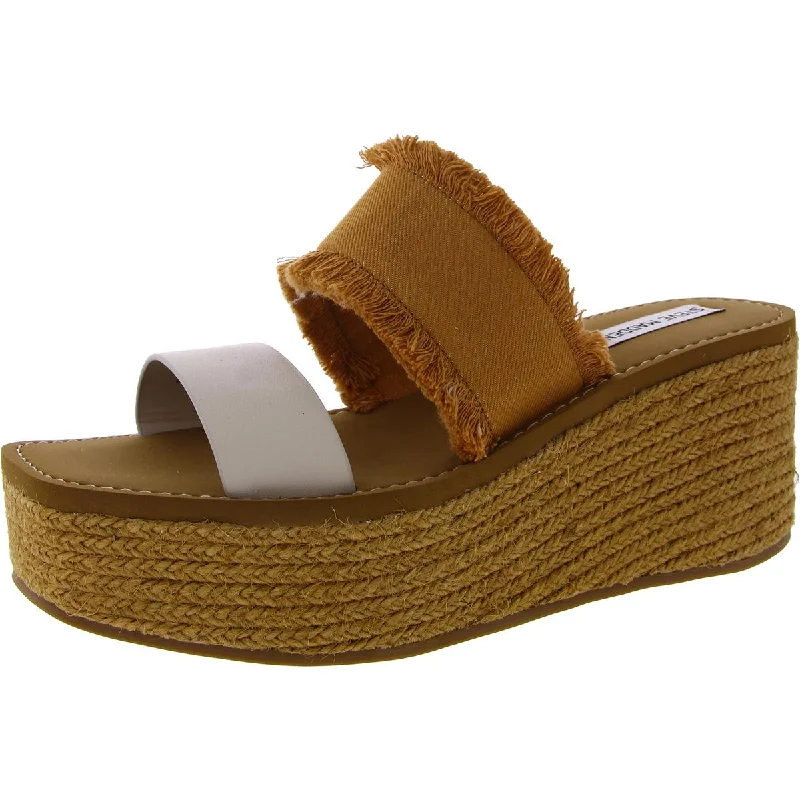 Women's Cork - Soled Espadrille Sandals with a Rope - Trimmed Upper in Navy for a Summer VibeSteve Madden Womens Mindy Leather Fringe Block Heel