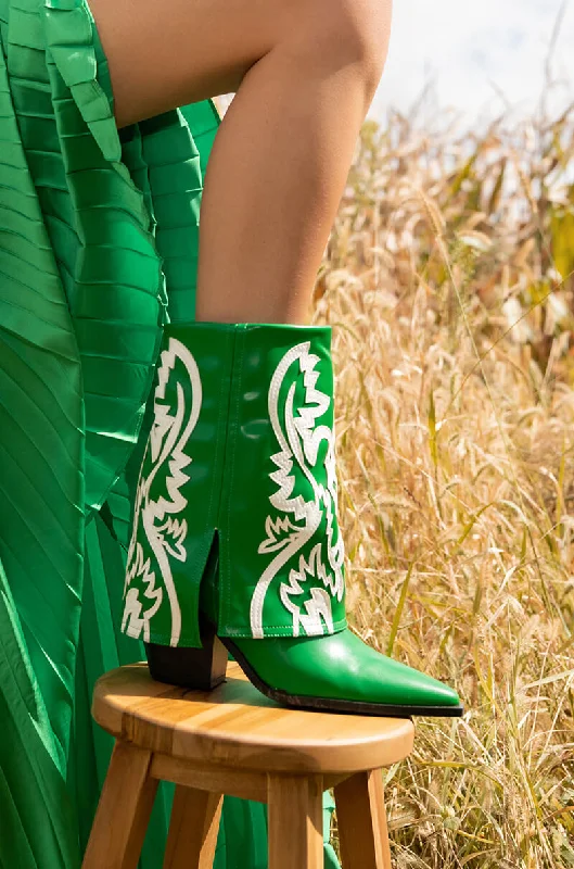 Women's Knee - High Lace - Up Boots in Brown with Buckle Accents for a Western VibeAZALEA WANG ESPERANZA WESTERN BOOTIE IN GREEN