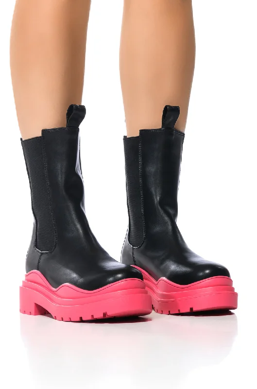 Women's Platform Chelsea Boots in Black for a Modern and Fashion - Forward AppearanceAZALEA WANG GHOSTED FLATFORM CHELSEA BOOT IN FUCHSIA