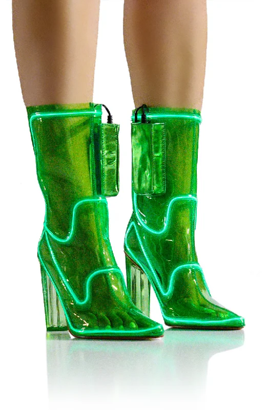 Women's Thigh - High Stretch Boots in Black for a Sexy and Alluring OutfitAZALEA WANG LEE LIGHT UP PVC BOOTIE IN GREEN