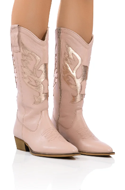 Women's Ankle Boots with Cut - Out Details in Beige for a Unique and Stylish EdgeAZALEA WANG MOCO NUDE WESTERN BOOT