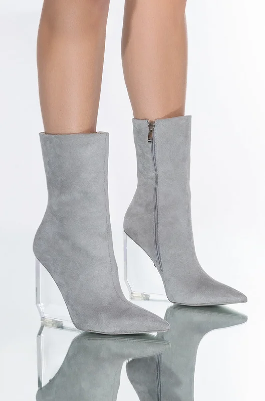 Women's Fur - Trimmed Snow Boots in White for a Stylish and Practical Winter ChoiceAZALEA WANG STEPPIN ON GLASS WEDGE BOOTIE IN GREY