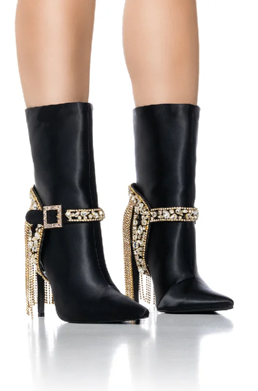 Plus Size Women's Snake Print Knee - High Boots in Brown for a Fashion - Forward StatementAZALEA WANG SANDRO BLACK EMBELLISHED BELT BOOTIE