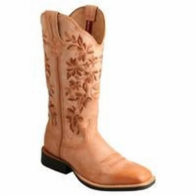 Plus Size Women's Embroidered Knee - High Boots in Burgundy for a Luxurious LookHooey Boot In Blush