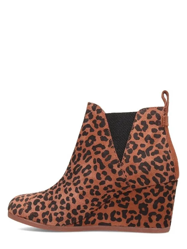 Women's Ankle Booties with Faux Leather and Furry Cuffs in Tan for a Cute and Warm StyleKelsey Animal Print Suede Wedge Boot