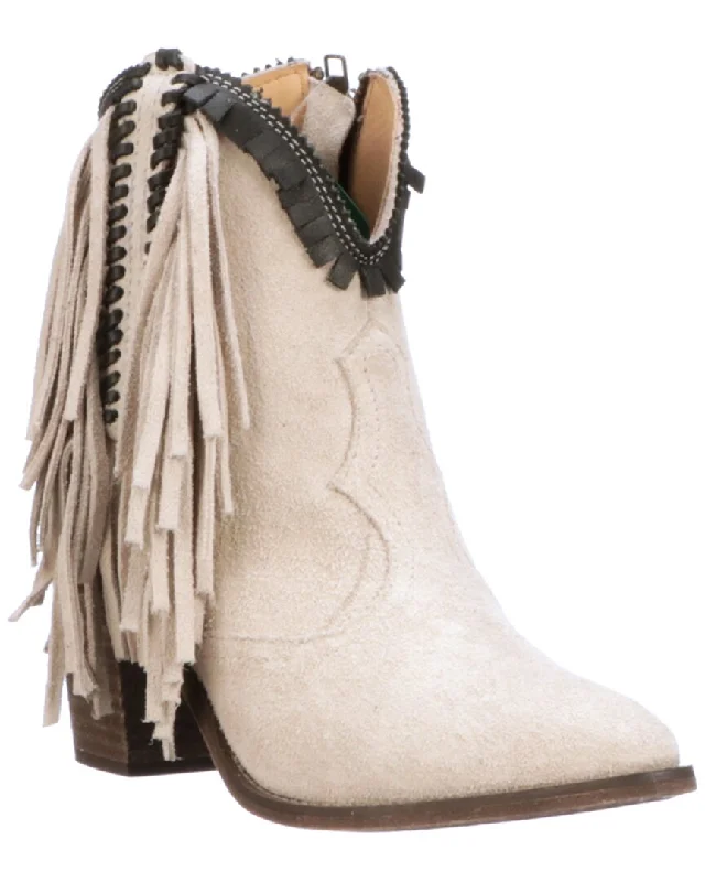 Women's Ankle Booties with Faux Leather and Furry Cuffs in Tan for a Cute and Warm StyleLucchese Leather Bootie