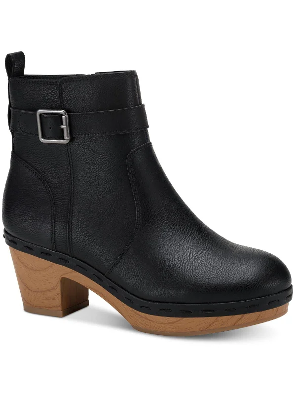 Women's Wedge - Heeled Ankle Boots in Navy Blue for a Comfortable and Trendy OptionToryy  Womens Faux Leather Clog Booties