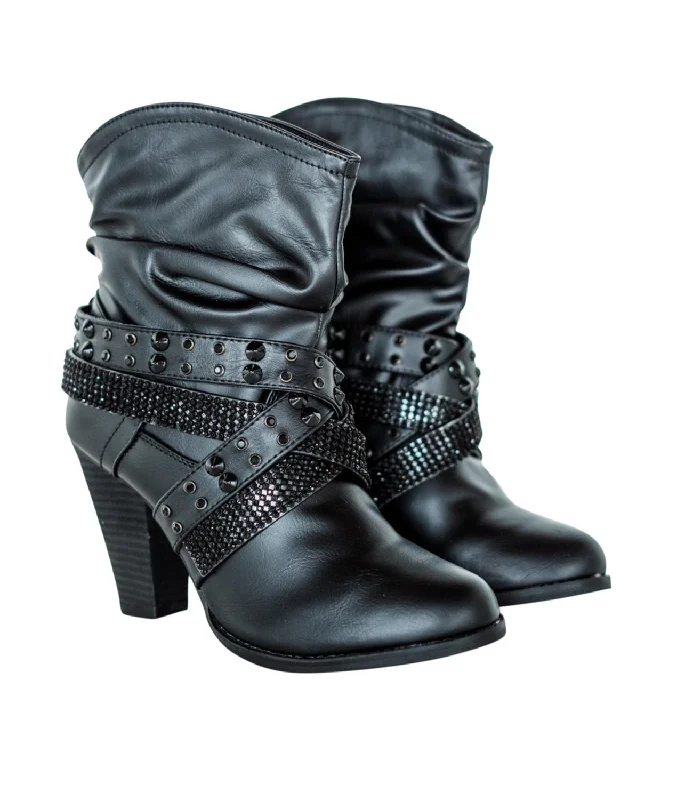 Women's Combat Boots with Studded Details in Olive Green for an Edgy Punk LookWomen's Short Change Booties In Black