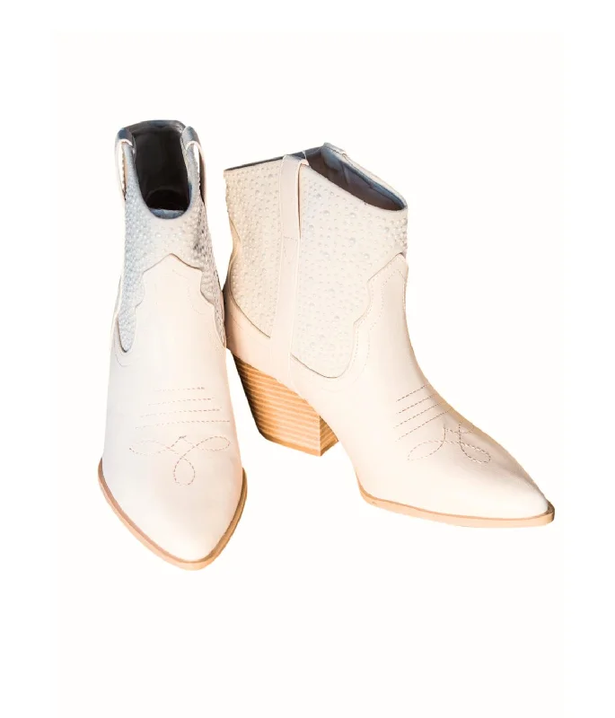 Women's Glitter - Embellished Ankle Boots in Gold for a Sparkly Party LookWomen's Vaca Pearl Bootie In Cream